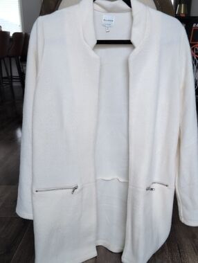 Ellison Cream Open Cardigan with Silver Zipper Pockets